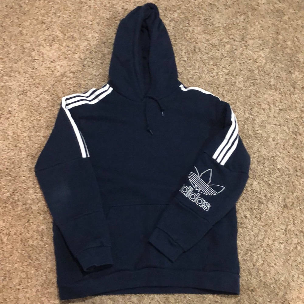 Men’s Adidas Heavyweight Navy Hoodie Sweatshirt Lg